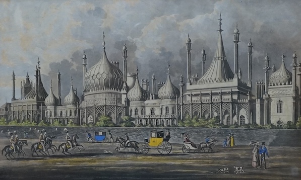 After Joseph Cordwell (19th. C), colour engraving, The Pavilion at Brighton, The Marine Palace of His Majesty George V, published 1821, 18 x 27cm. Condition - fair